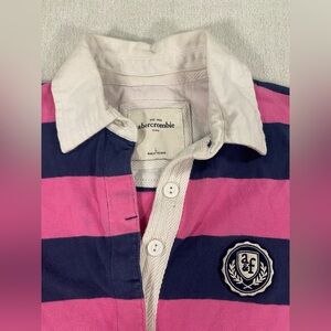 Abercrombie Kids Preppy Striped Polo Rugby Stripe Dress Pink Navy Collar Button